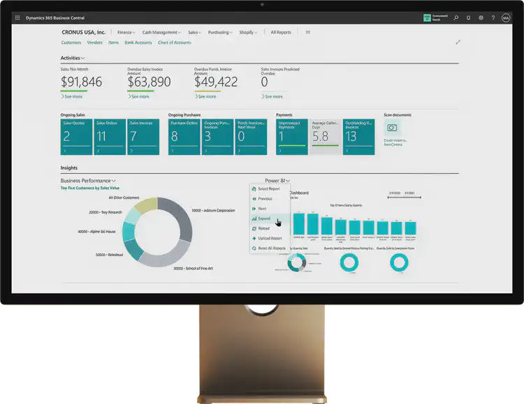 Microsoft Business Central homepage.